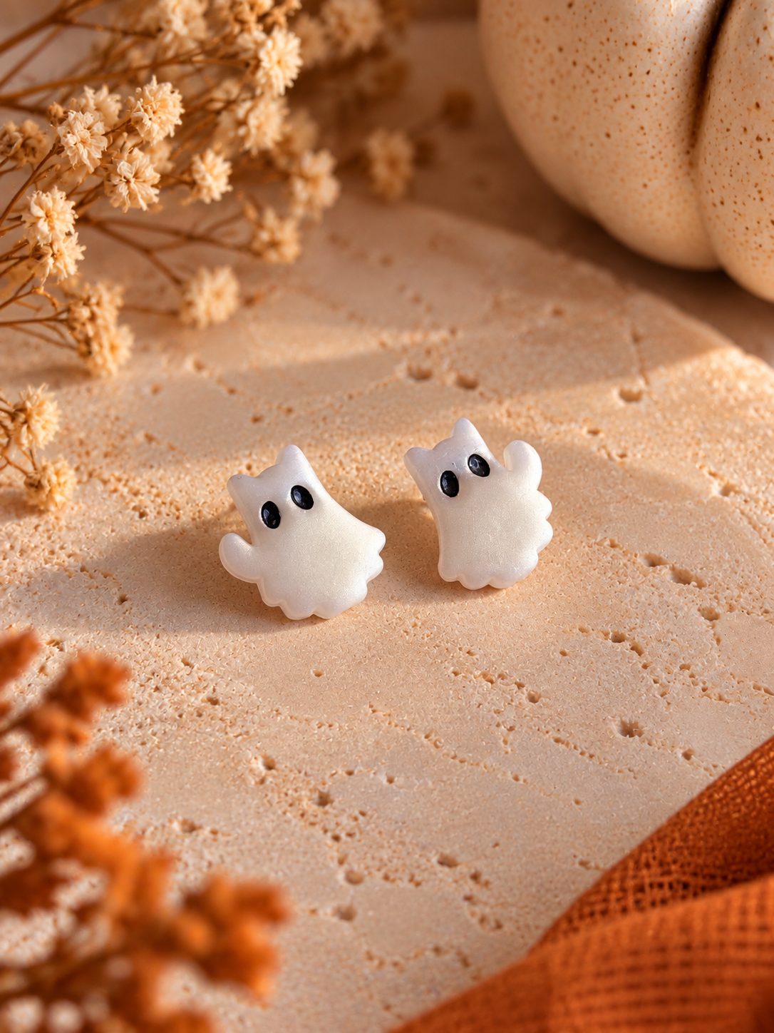 Pearl Ghost Cat Stud Earrings