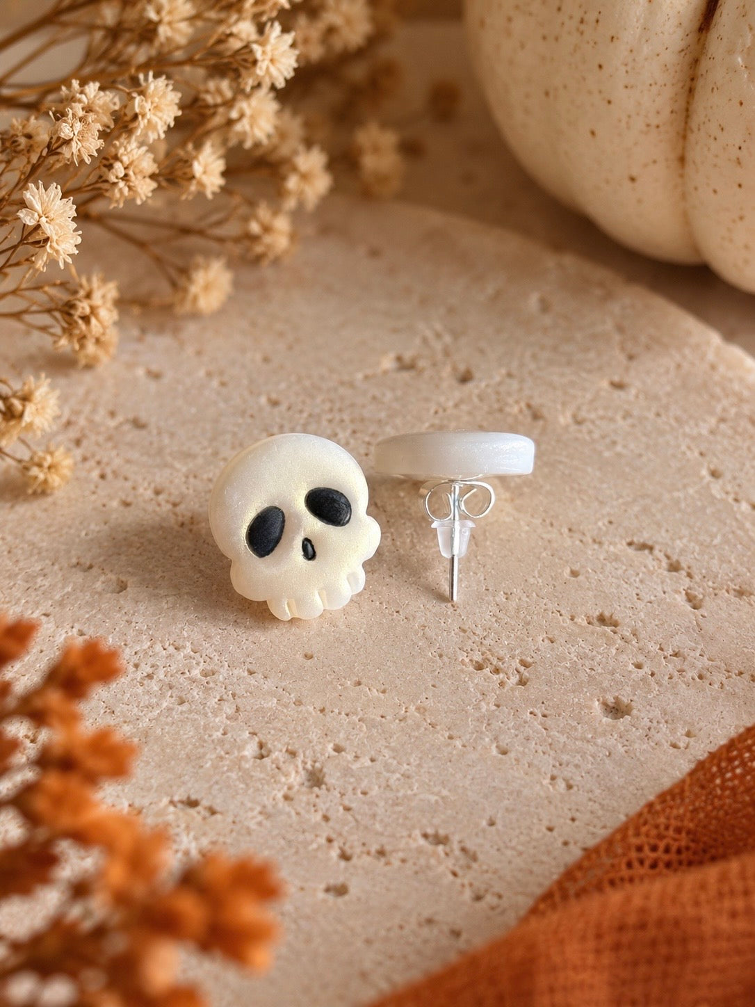 Pearl Skull Stud Earrings