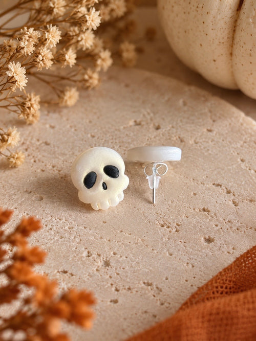 Pearl Skull Stud Earrings