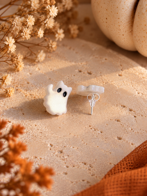 Pearl Ghost Cat Stud Earrings
