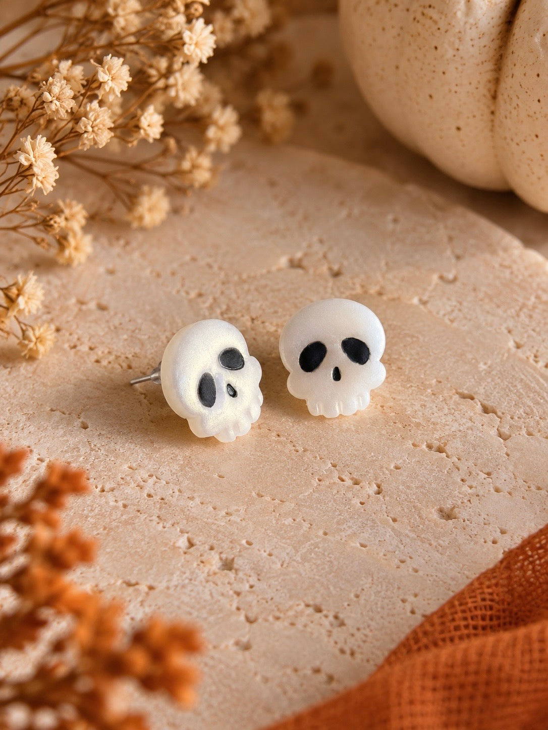 Pearl Skull Stud Earrings