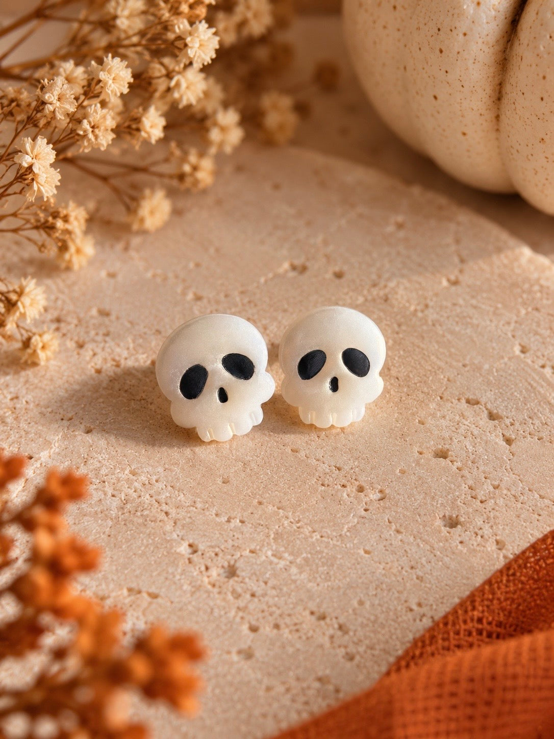 Pearl Skull Stud Earrings