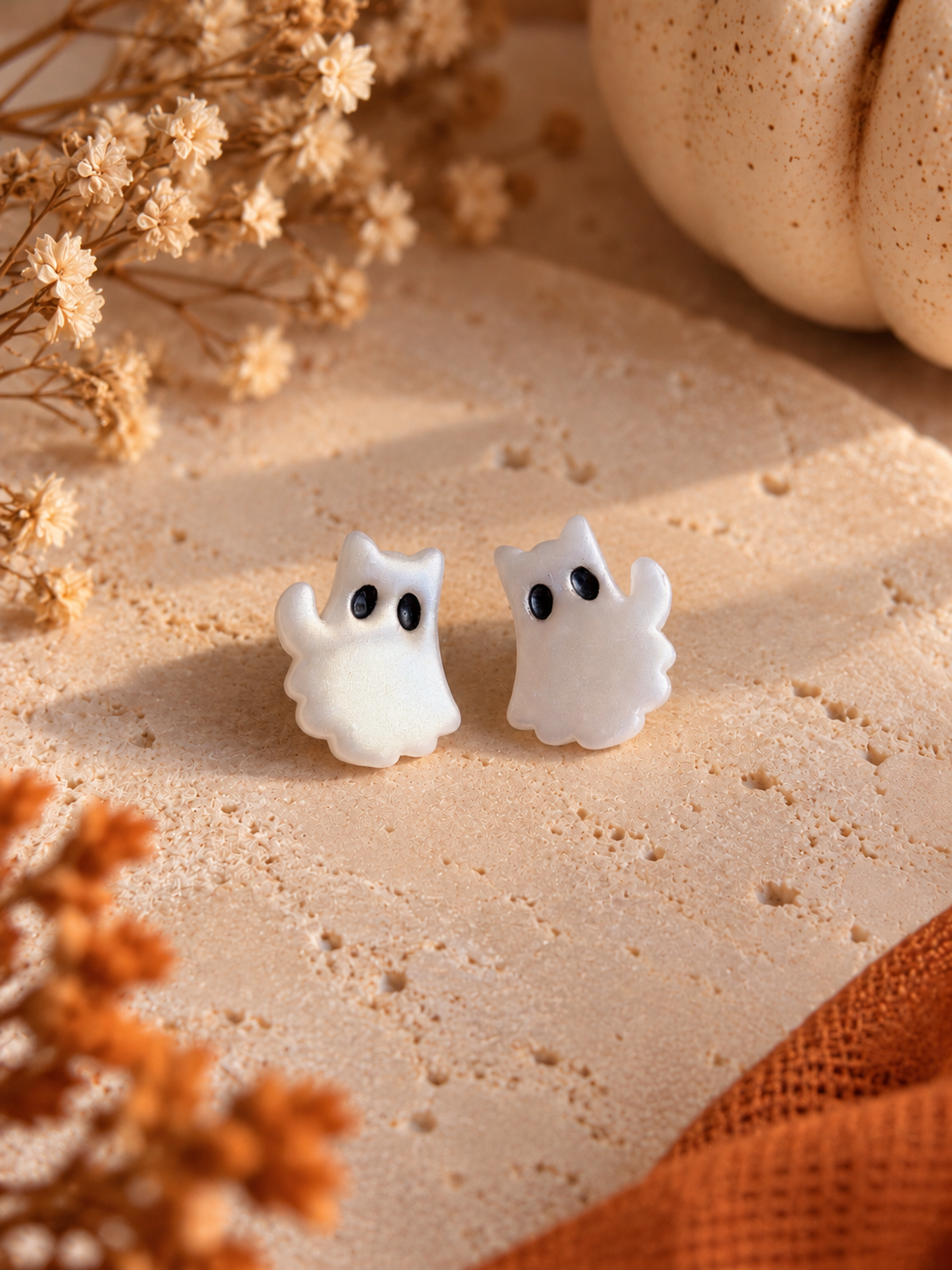 Pearl Ghost Cat Stud Earrings